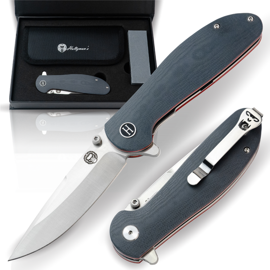 Holtzman's Gorilla Survival The Straight Back Folding Pocket Knife Giftset for Men and Women (Grey and Red)