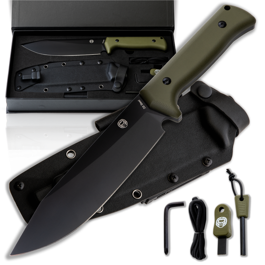Holtzman's Gorilla Survival The Congo D2 Steel Bushcraft Survival Knife Gift Set (Black Blade + Green Handle)