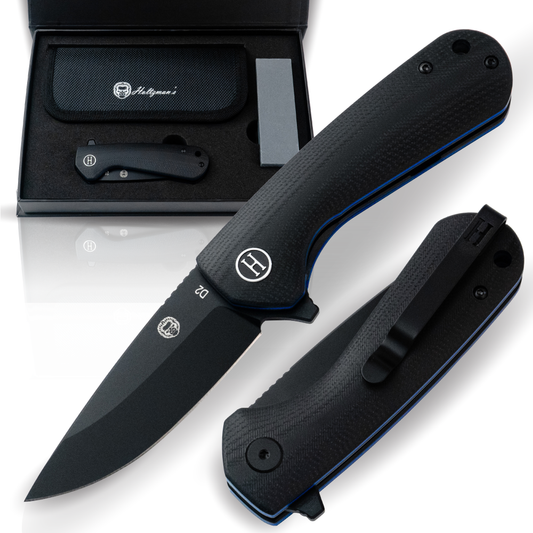 Holtzman's Survival The Peasant Folding Pocket Knife Giftset for Men and Women (Black and Blue)