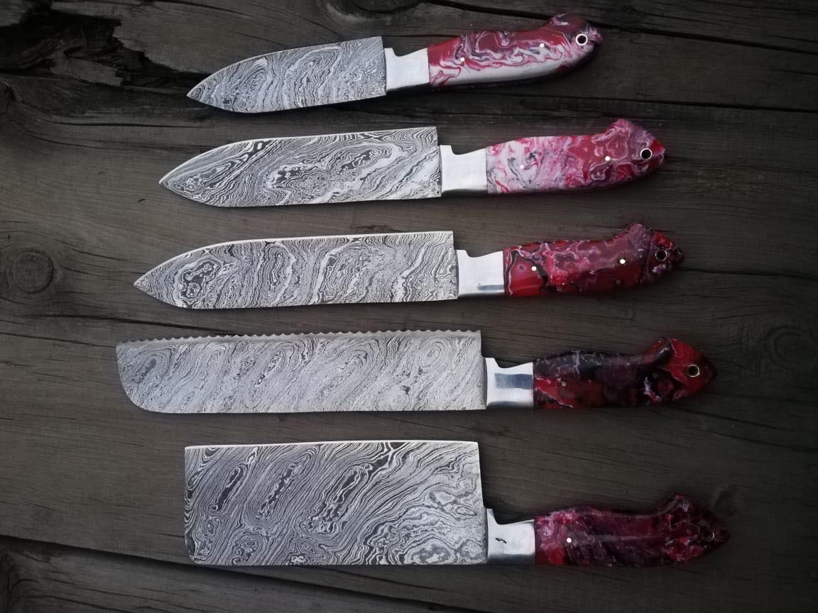 KBS Knives Custom Handmade Damascus Steel Kitchen Knives Set