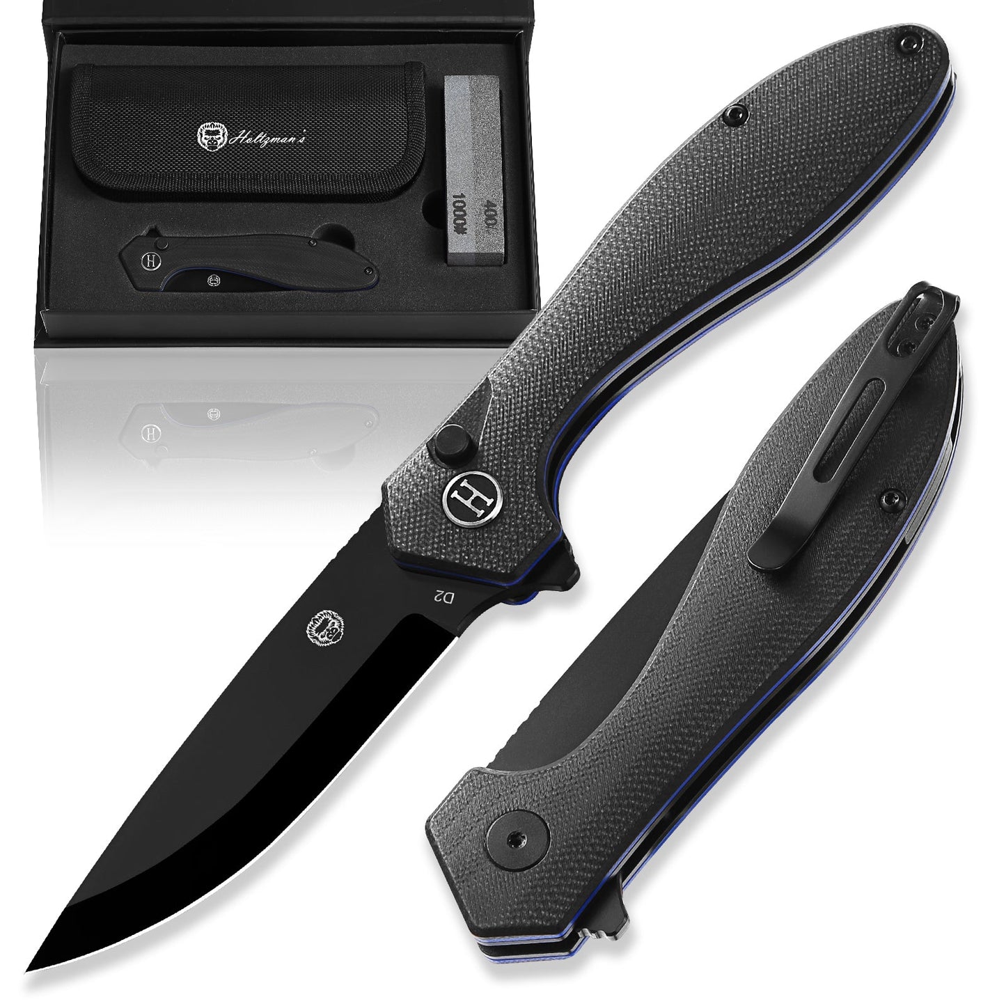 Holtzman's Gorilla Survival The Vector Folding Pocket Knife Giftset for Men and Women (Black)