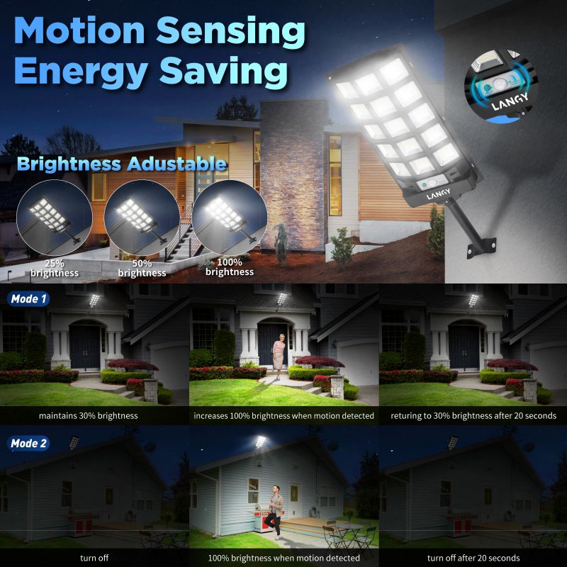 Langy Solar Lights 60W 90W Solar Outdoor Dusk to Dawn Lights with Remote Control