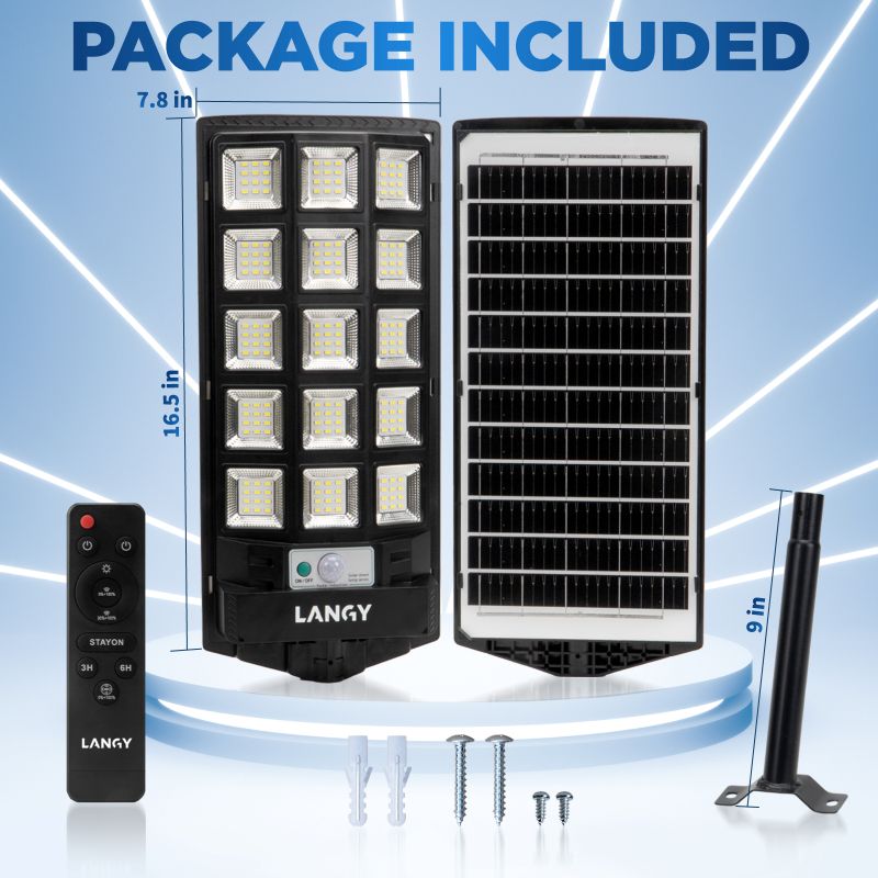 Langy Solar Lights 60W 90W Solar Outdoor Dusk to Dawn Lights with Remote Control