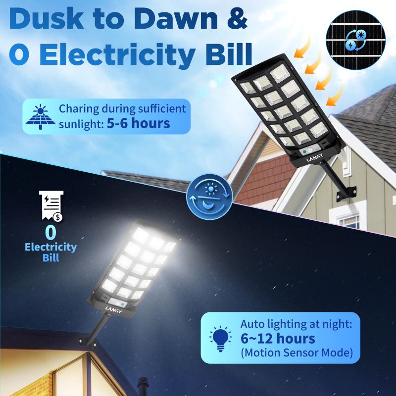 Langy Solar Lights 60W 90W Solar Outdoor Dusk to Dawn Lights with Remote Control