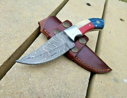 KBS Knives Handmade Knife Damascus Hunting Knives American Flag Knife 8" Inches for Groomsmen Gift Anniversary Gift Wedding Gift Personalized Gift