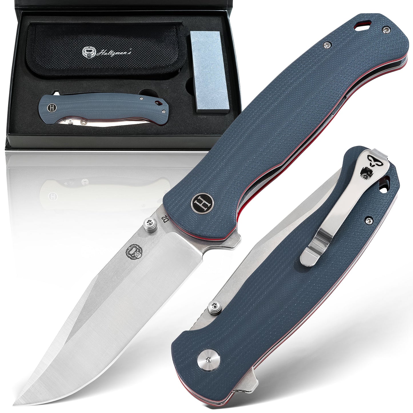 Holtzman's Gorilla Survival The Wrangler Folding Pocket Knife Giftset for Men and Women (Silver and Red)
