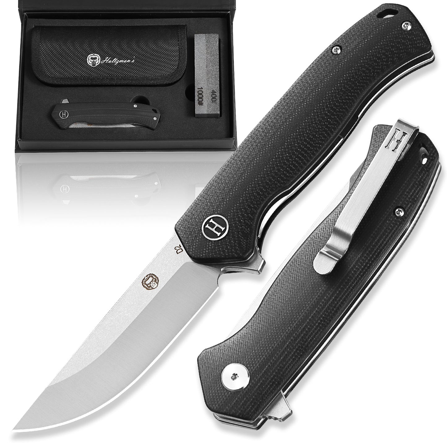 Holtzman's Gorilla Survival The Pathfinder Folding Pocket Knife Giftset for Men and Women (Black and Silver)