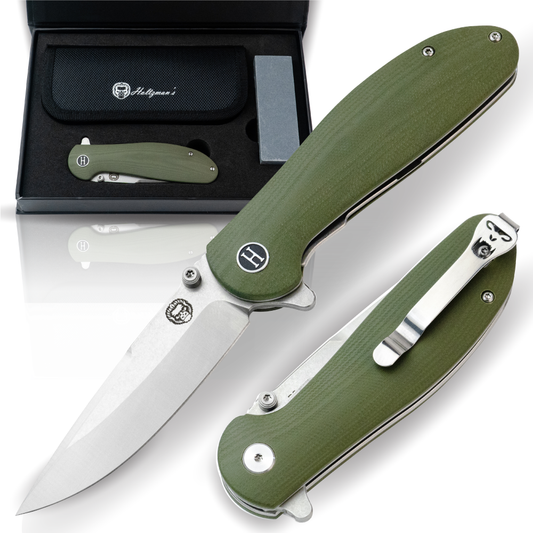 Holtzman's Gorilla Survival The Straight Back Folding Pocket Knife Giftset for Men and Women (Silver and Green)
