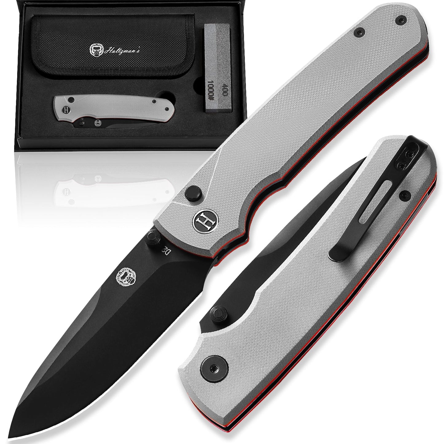 Holtzman's Gorilla Survival The Loyalist Folding Pocket Knife Giftset for Men and Women (Black and White)