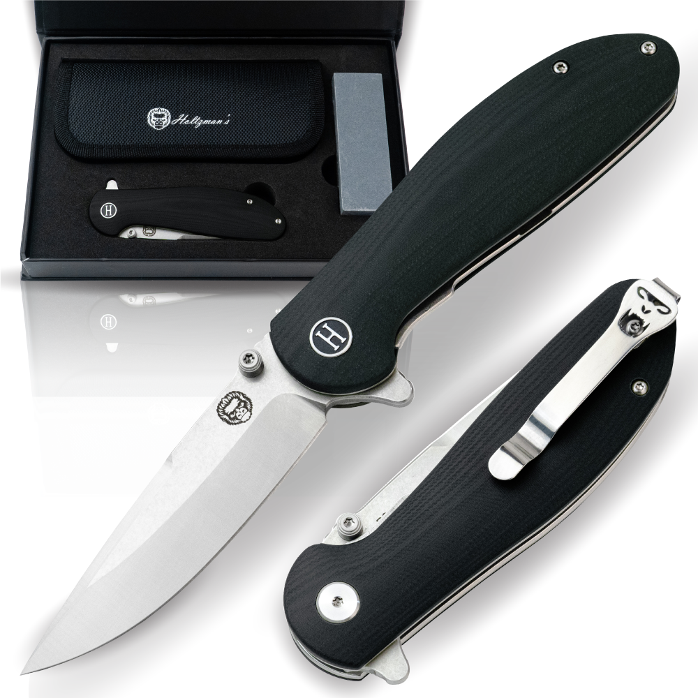 Holtzman's Gorilla Survival The Straight Back Folding Pocket Knife Giftset for Men and Women (Silver and Black)