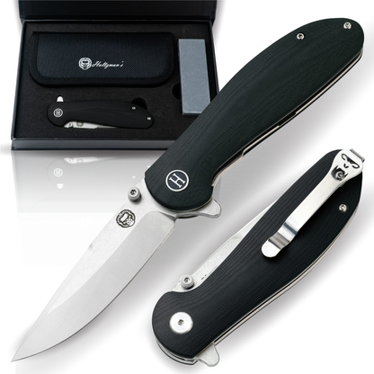 Holtzman's Gorilla Survival The Straight Back Folding Pocket Knife Giftset for Men and Women (Silver and Black)