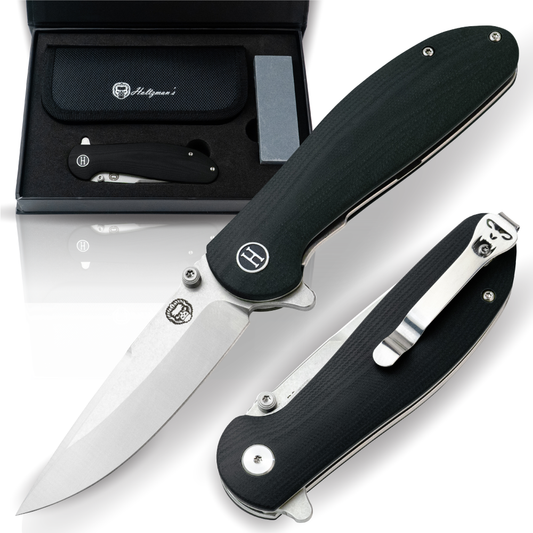 Holtzman's Gorilla Survival The Straight Back Folding Pocket Knife Giftset for Men and Women (Silver and Black)