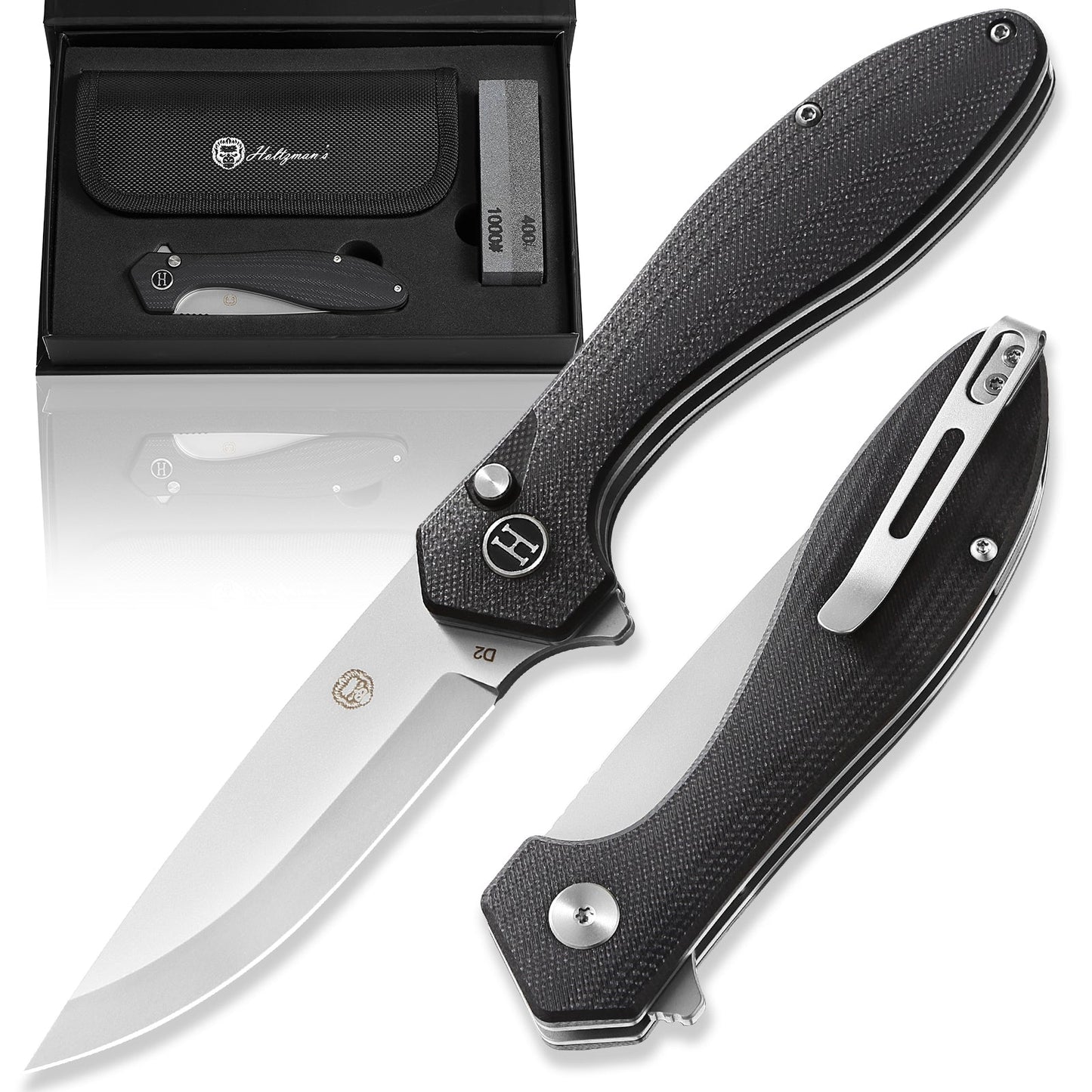 Holtzman's Gorilla Survival The Vector Folding Pocket Knife Giftset for Men and Women (Black and Silver)