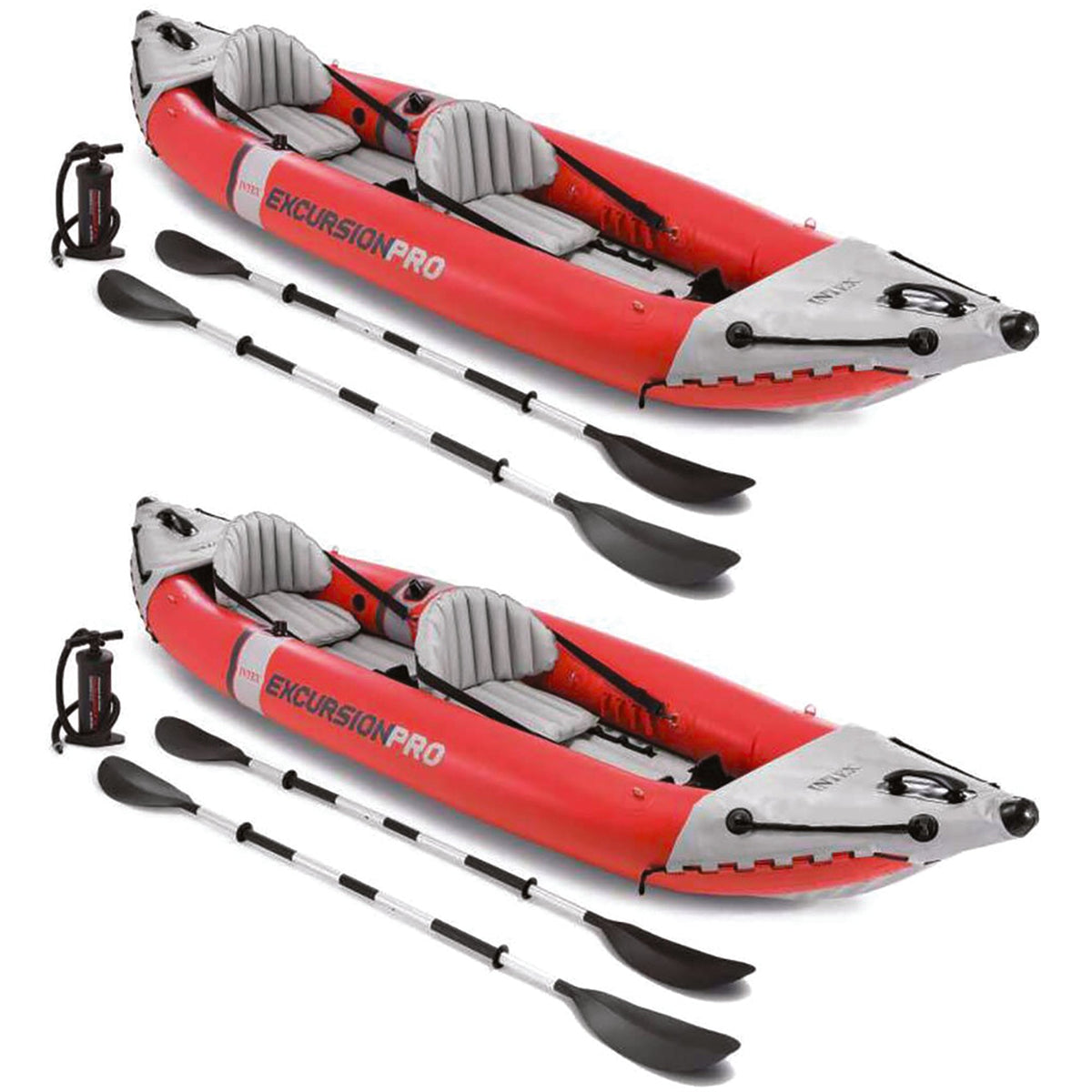Intex Excursion Pro Inflatable 2 Person Kayak Set w/ Oars & Pump, 2-Pack, Red