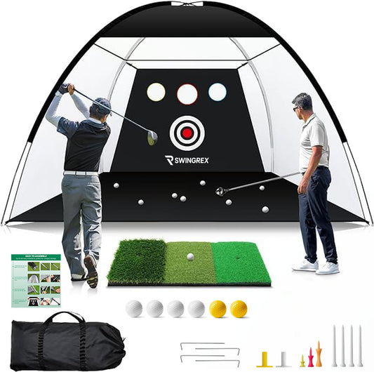 SwingRex 10x7 Golf Practice Net – Golf Hitting Net for Backyard & Garage