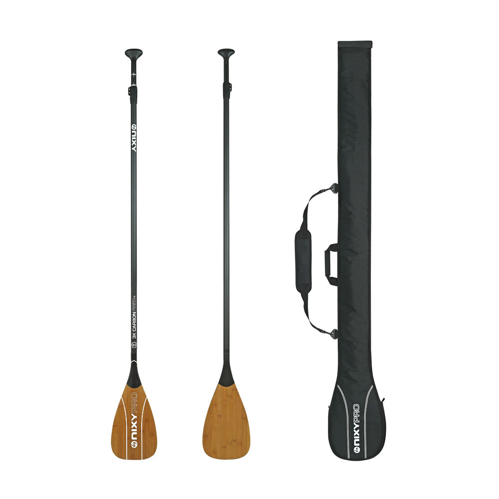NIXY 2-Piece Adjustable 100% 3K Carbon Fiber SUP Pro Paddle with Bamboo