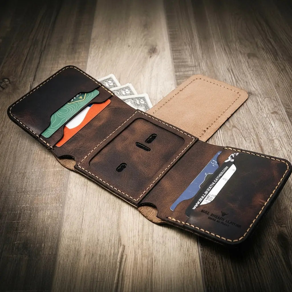 Bull Sheath Leather Badge Trifold Wallet