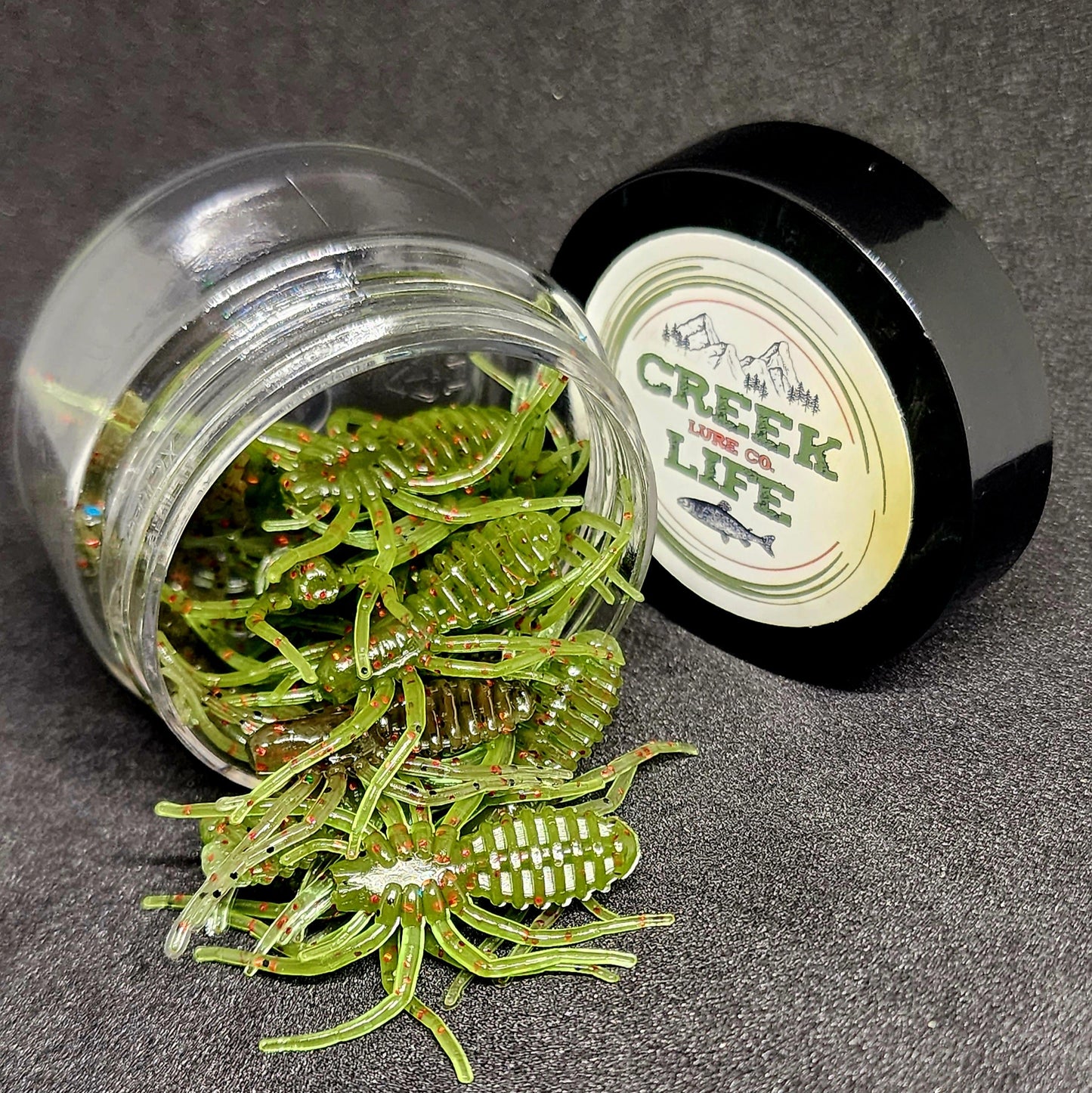 Creek Life Lures Jar of 1" Micro Spider Bait "The Writing Spider"