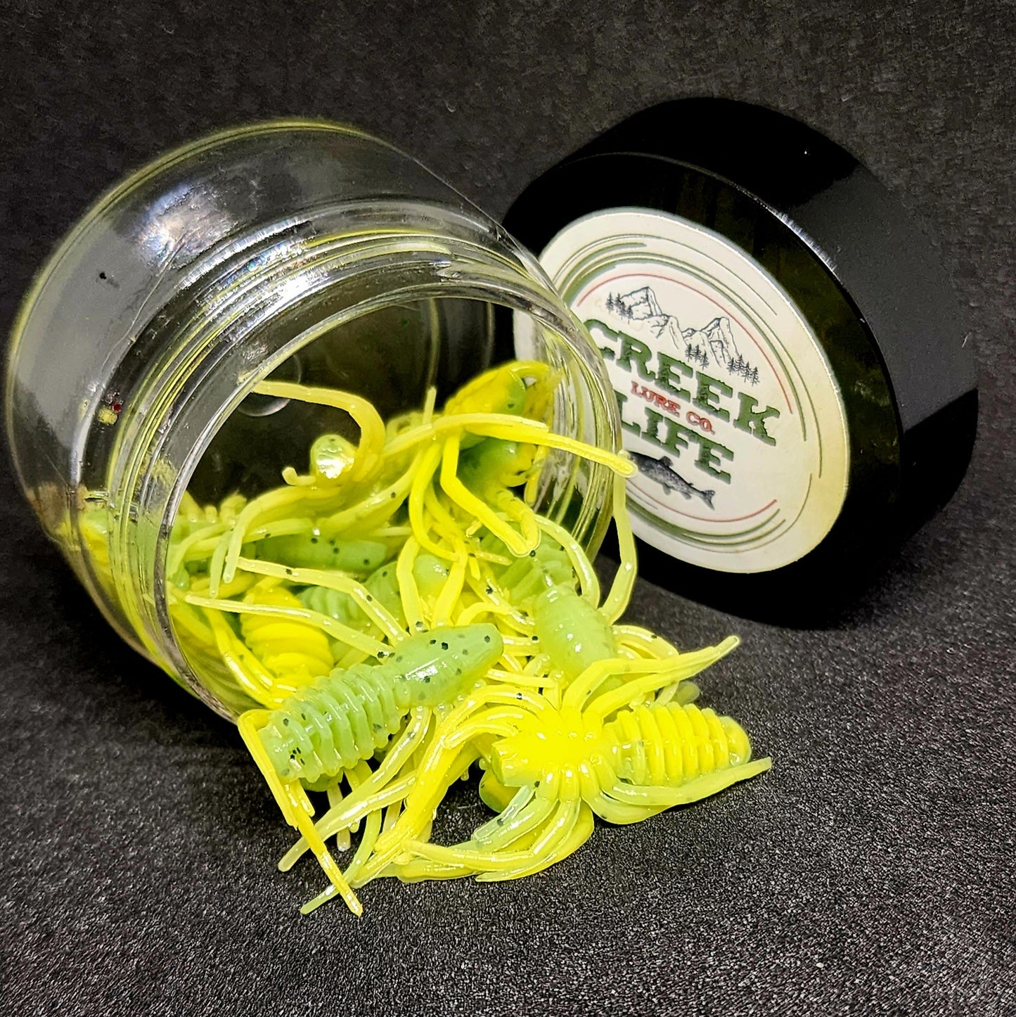 Creek Life Lures Jar of 1" Micro Spider Bait "The Writing Spider"