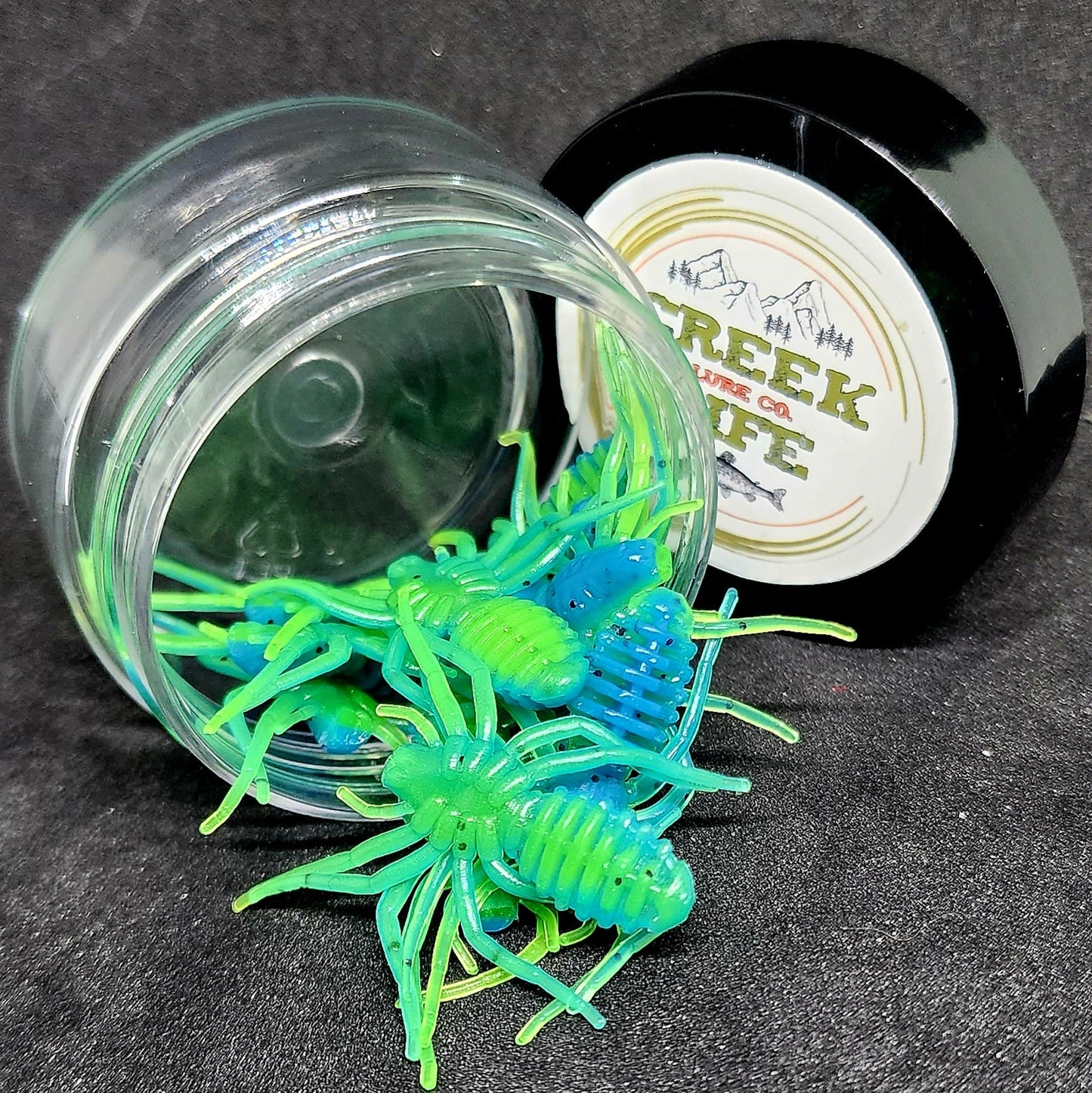 Creek Life Lures Jar of 1" Micro Spider Bait "The Writing Spider"