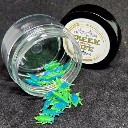 Creek Life Lures Jar of 0.5" Half Inch Micro Beetle "Toe Biter"