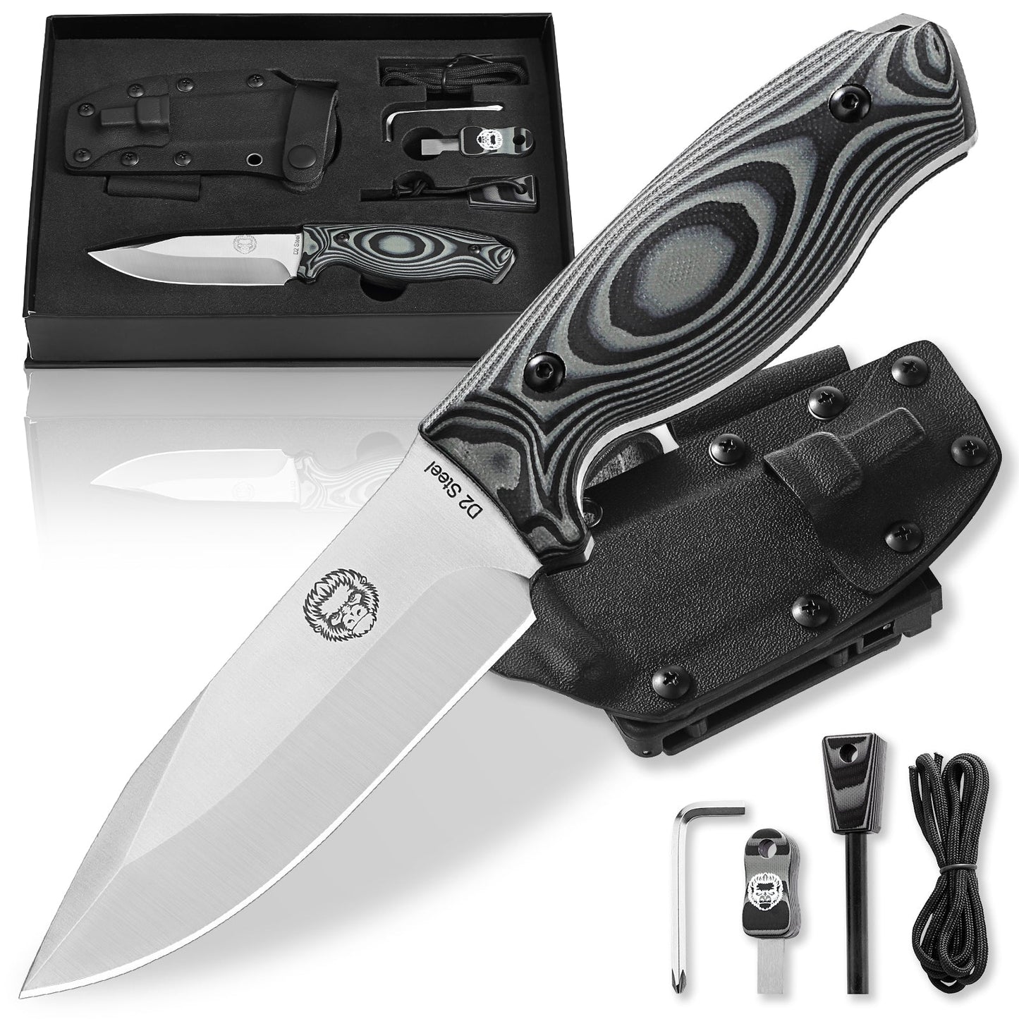 Holtzman's Gorilla Survival "The Silverback" Full Tang D2 Survival Camping Knife Gift Set
