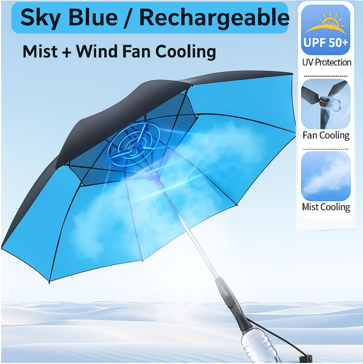 LITEGUEST Multifunction Fan Umbrella Cooling UV Protection Windproof