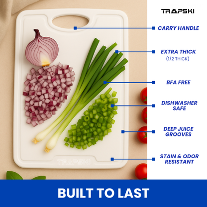 TRAPSKI Premium 1/2 Inch Thick HDPE Cutting Boards | Food-Grade Kitchen Prep Surface | Juice Grooves | Made in the USA