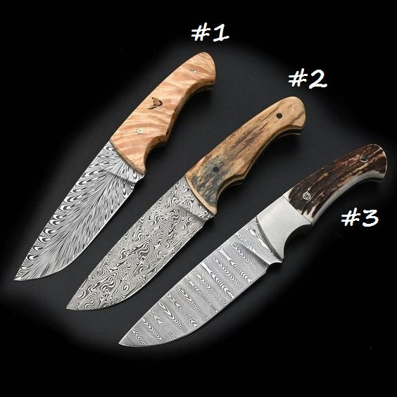 KBS Knives Masterpiece Collection: Full Tang Damascus Steel Hunting Knives - 9.25 Inches with Unique Handles and Patterns
