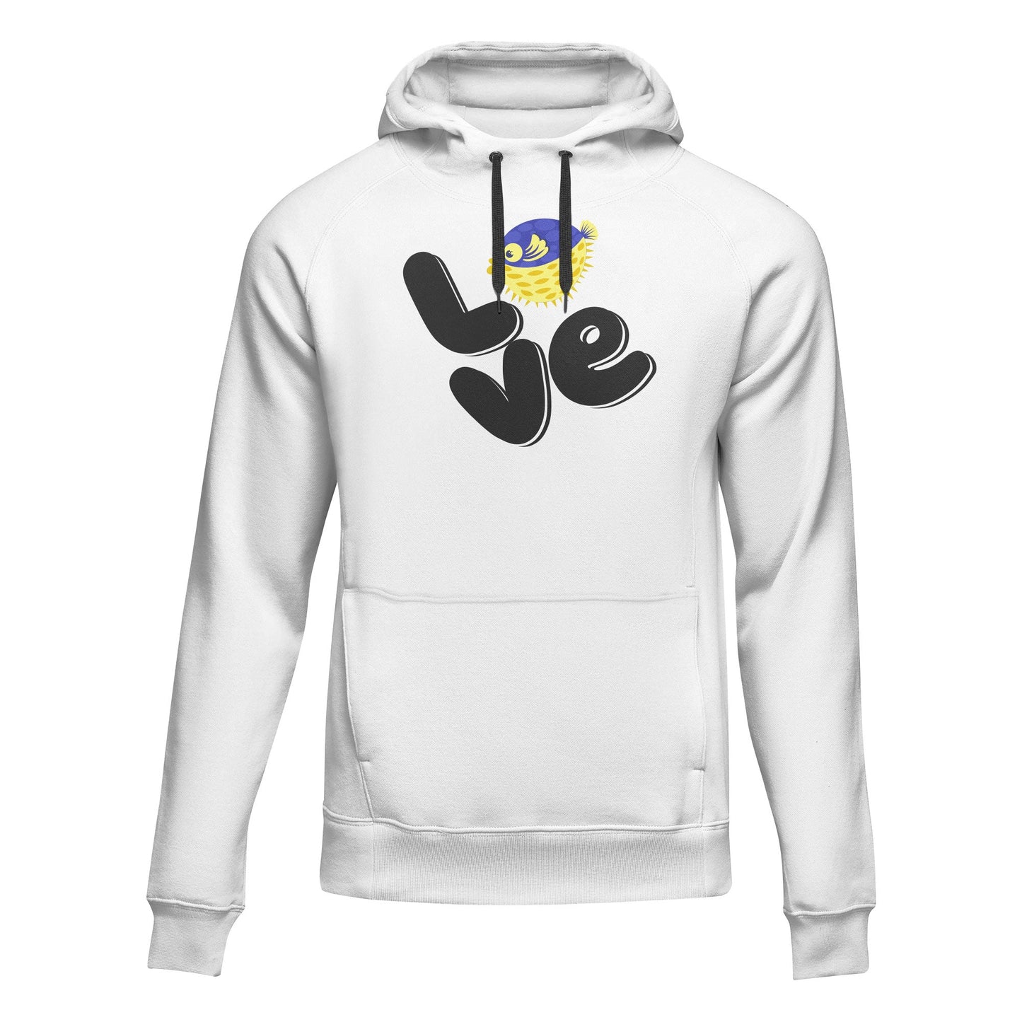 Outdoorzees Love Fishing Blue Blowfish Globe Unisex Hoodie