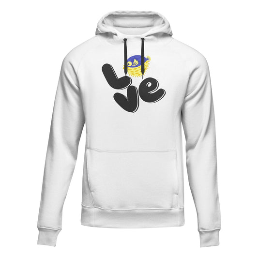 Outdoorzees Love Fishing Blue Blowfish Globe Unisex Hoodie