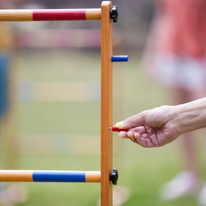 Yard Games Backyard Outdoor Wooden Double Ladder Toss Game Set w/ Case, Red/Blue