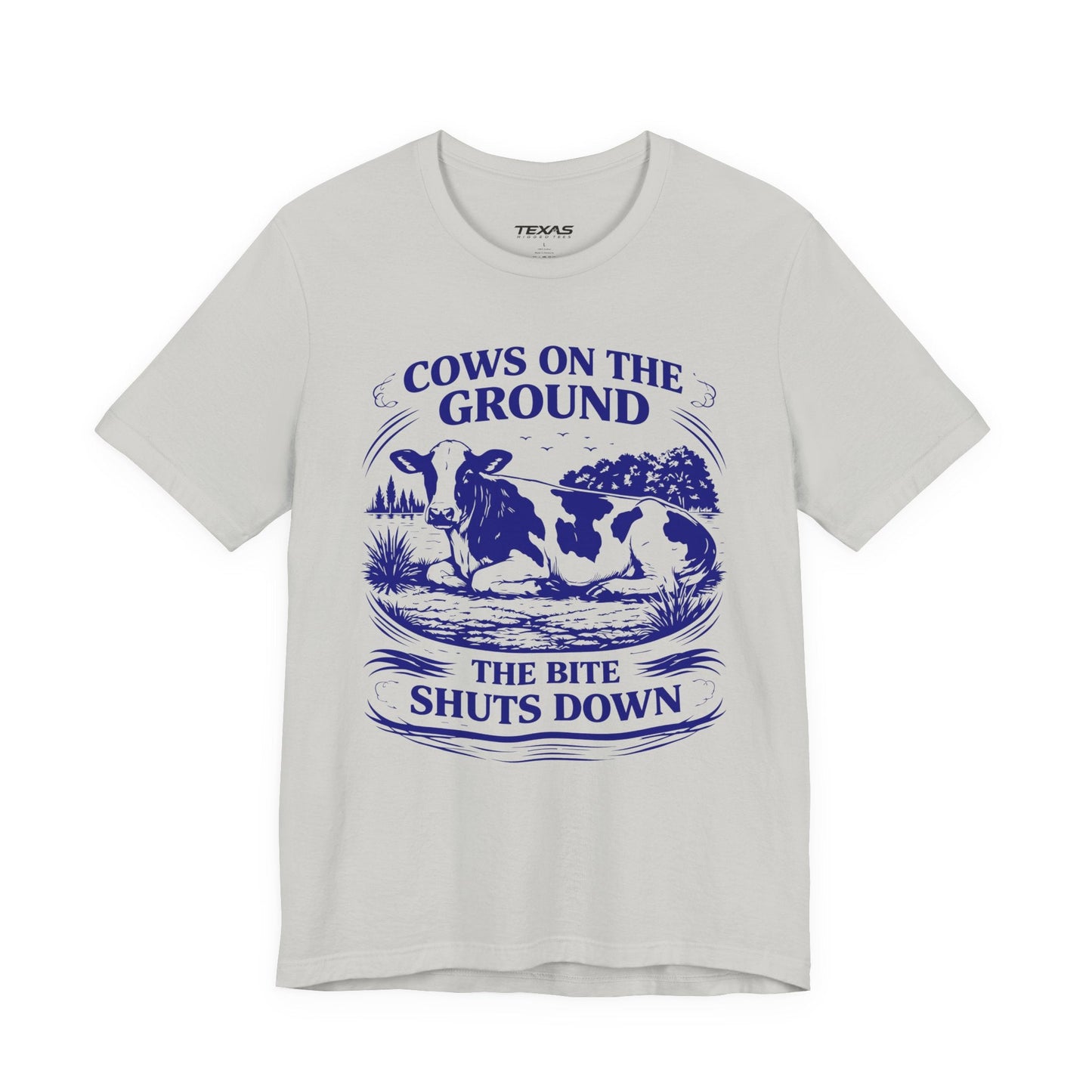 Texas Rigged Tees Cows on the ground, the bite shuts down — Unisex Cotton Tee
