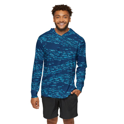 Texas Rigged Tees Deep Blue Schooling Fish — Unisex Fishing Pullover Hoodie (SPF 50+)