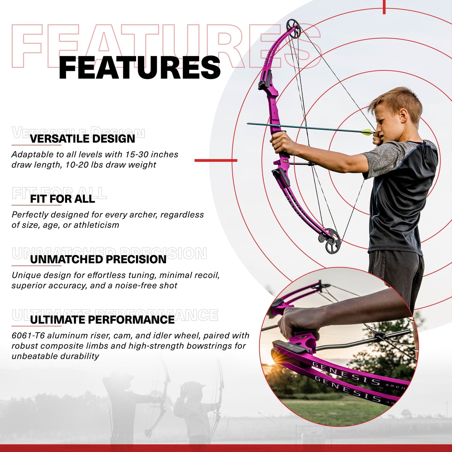 Genesis Original Archery Compound Bow w/ Adjustable Sizing, Left Handed, Purple