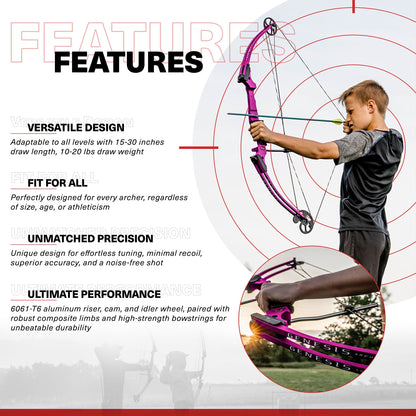 Genesis Original Archery Compound Bow w/ Adjustable Sizing, Left Handed, Purple