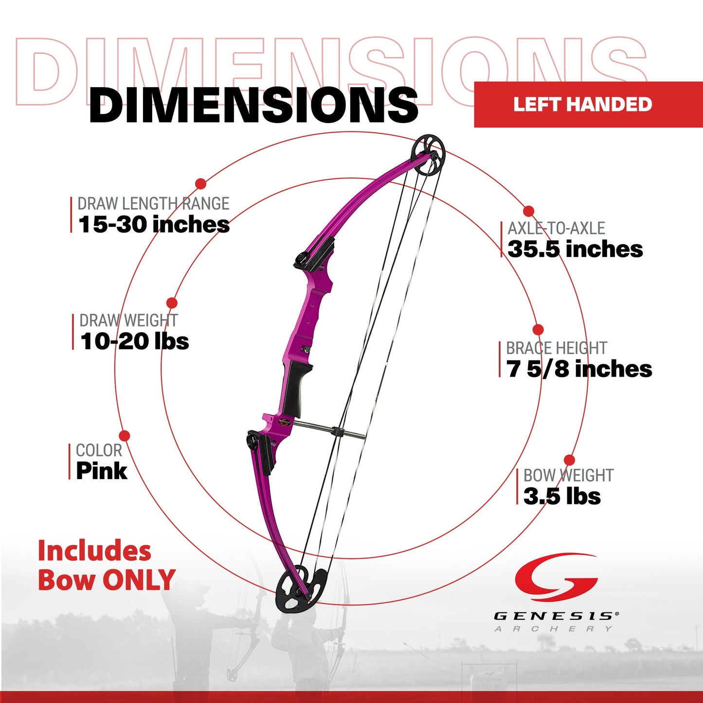 Genesis Original Archery Compound Bow w/ Adjustable Sizing, Left Handed, Purple