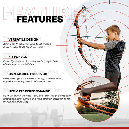 Genesis Original Archery Compound Bow w/ Adjustable Sizing, Left Handed, Orange