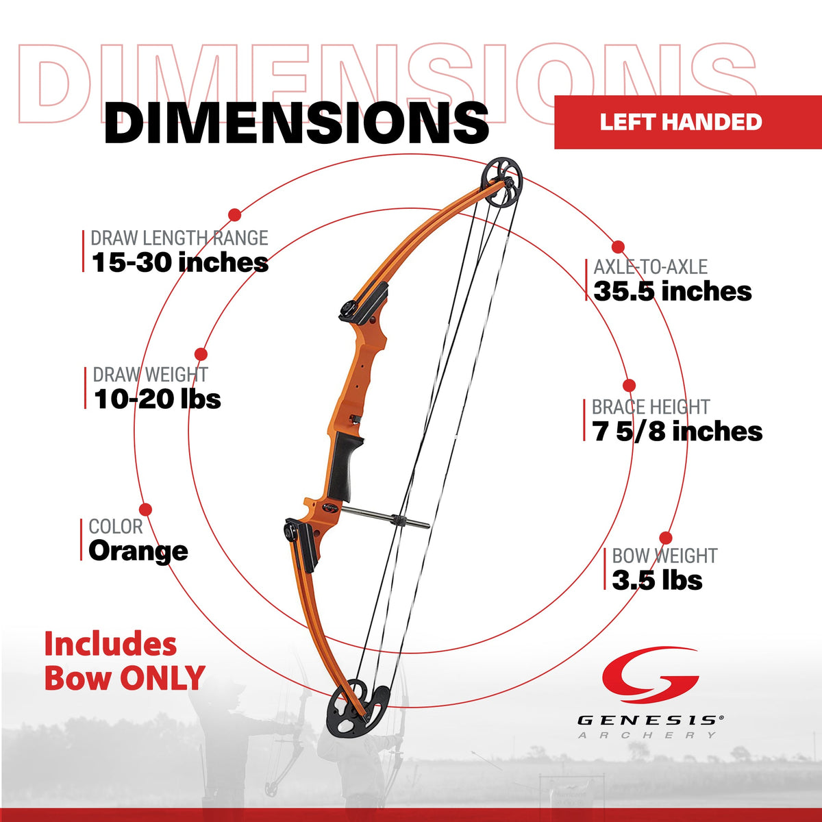 Genesis Original Archery Compound Bow w/ Adjustable Sizing, Left Handed, Orange