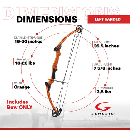 Genesis Original Archery Compound Bow w/ Adjustable Sizing, Left Handed, Orange