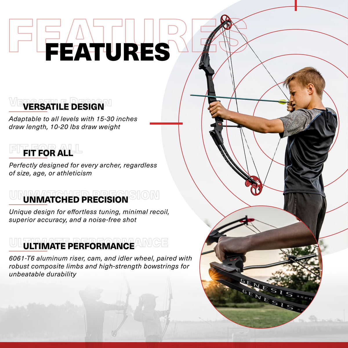 Genesis Original Archery Compound Bow w/ Adjustable Sizing, Right Handed, Black