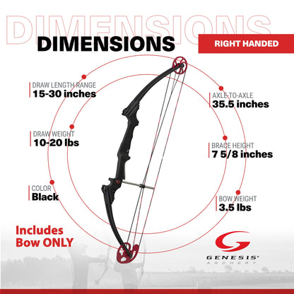 Genesis Original Archery Compound Bow w/ Adjustable Sizing, Right Handed, Black
