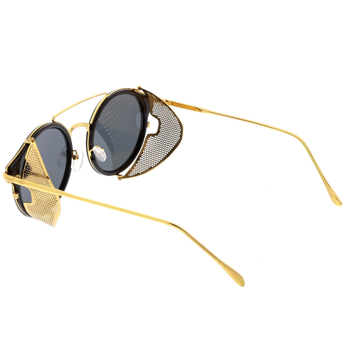 zeroUV Vintage Dapper Steampunk Side Cover Round Sunglasses C083