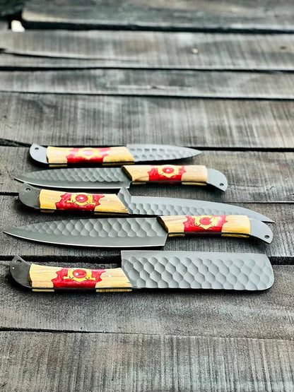 Texan Knives Stainless Steel Knife Set – 13" Forged Blades with Olivewood & Epoxy Resin Handles + Leather Sheath