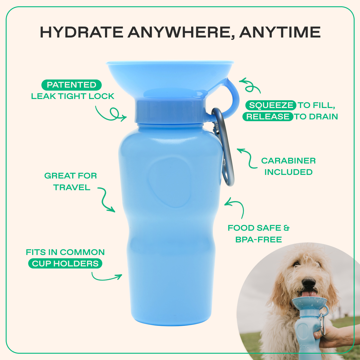 Springland Pets 22oz Original Dog Travel Water Bottle