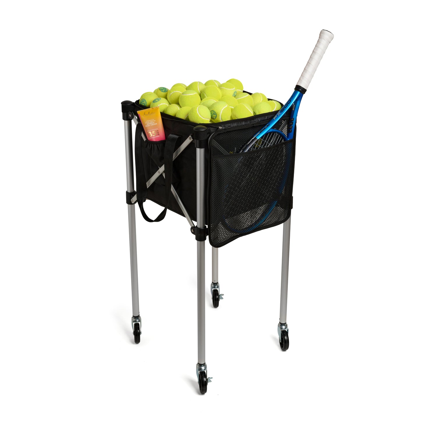 Racket Pets Ball Tote & Cart - Portable Teaching Cart with Black Ball Tote Bag for Tennis and Pickleball Pros