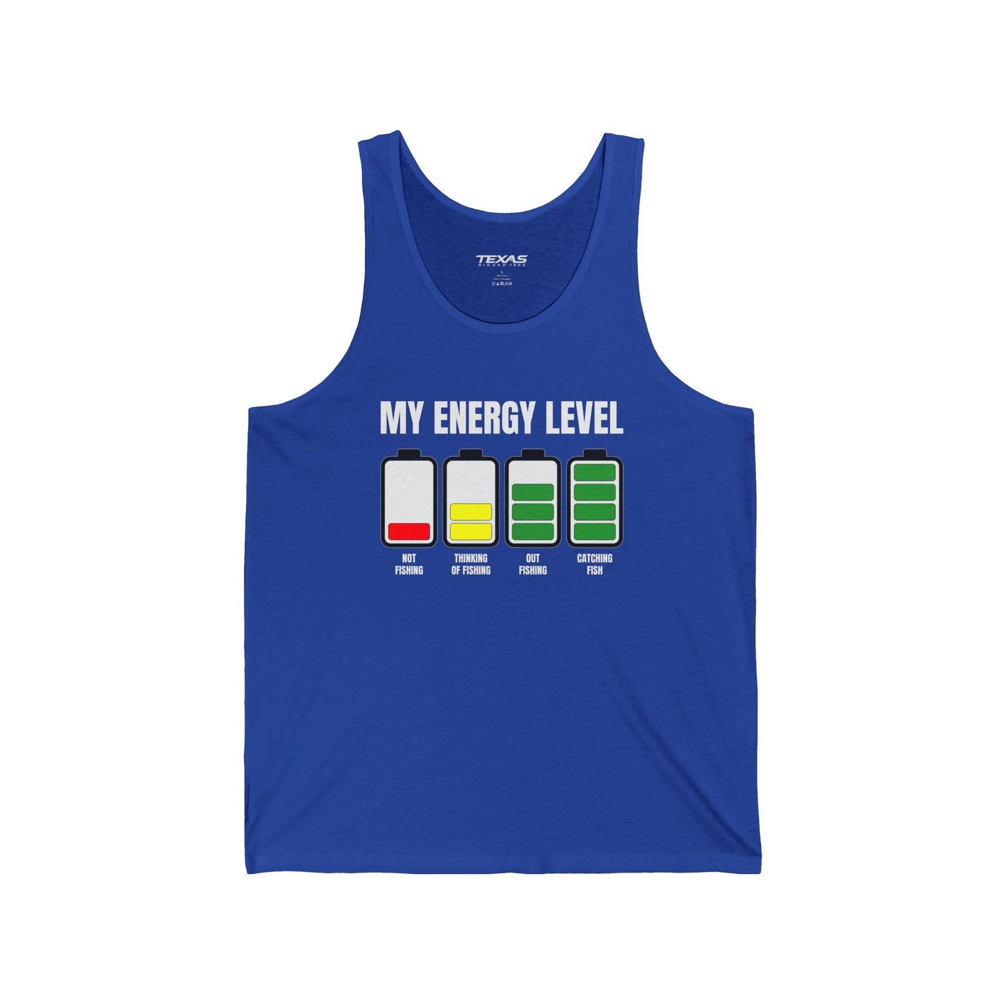 Texas Rigged Tees My Energy Level — Unisex Cotton Tank