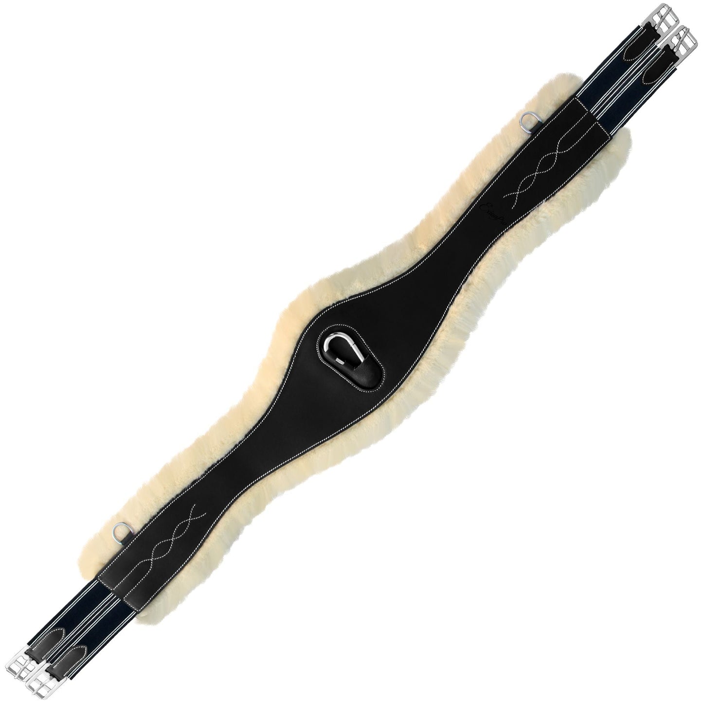 Bridles & Reins ExionPro Fancy Stitched Snap Over Lay Girth - Navy Blue Elastic with White Lines