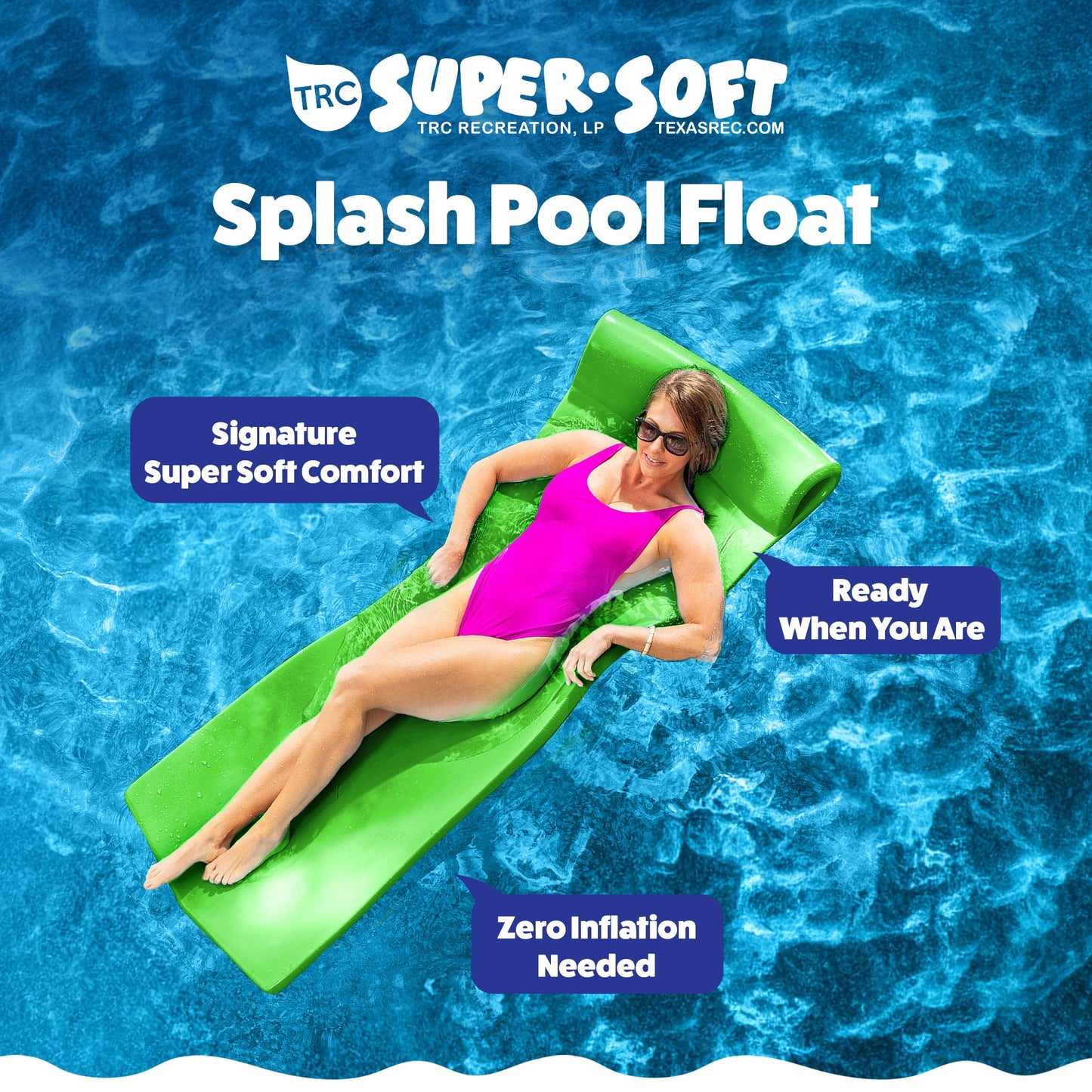 TRC Recreation Splash 1.25" Thick Foam Swimming Pool Float Mat, Fierce Green