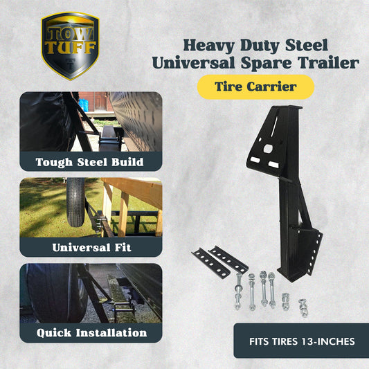 Tow Tuff TTF-08HD Heavy Duty Steel Universal Spare Trailer Tire Carrier, Black